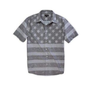 Ocean Current Mens‎ Shirt Size L Grey Full Print USA Flag Patriot Button Up